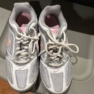 Nike womens White and Light Pink Mesh Athletic Sneakers